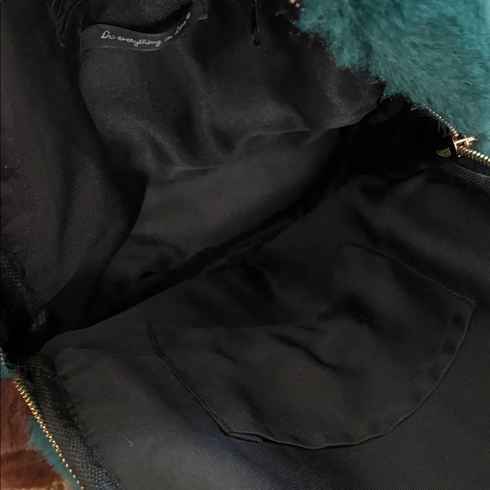 Plush Colorblock Round Faux Fur Backpack — Green and Brown